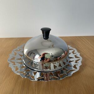 Vintage MCM Chrome-Plated Covered Butter Dish with Bakelite Handle